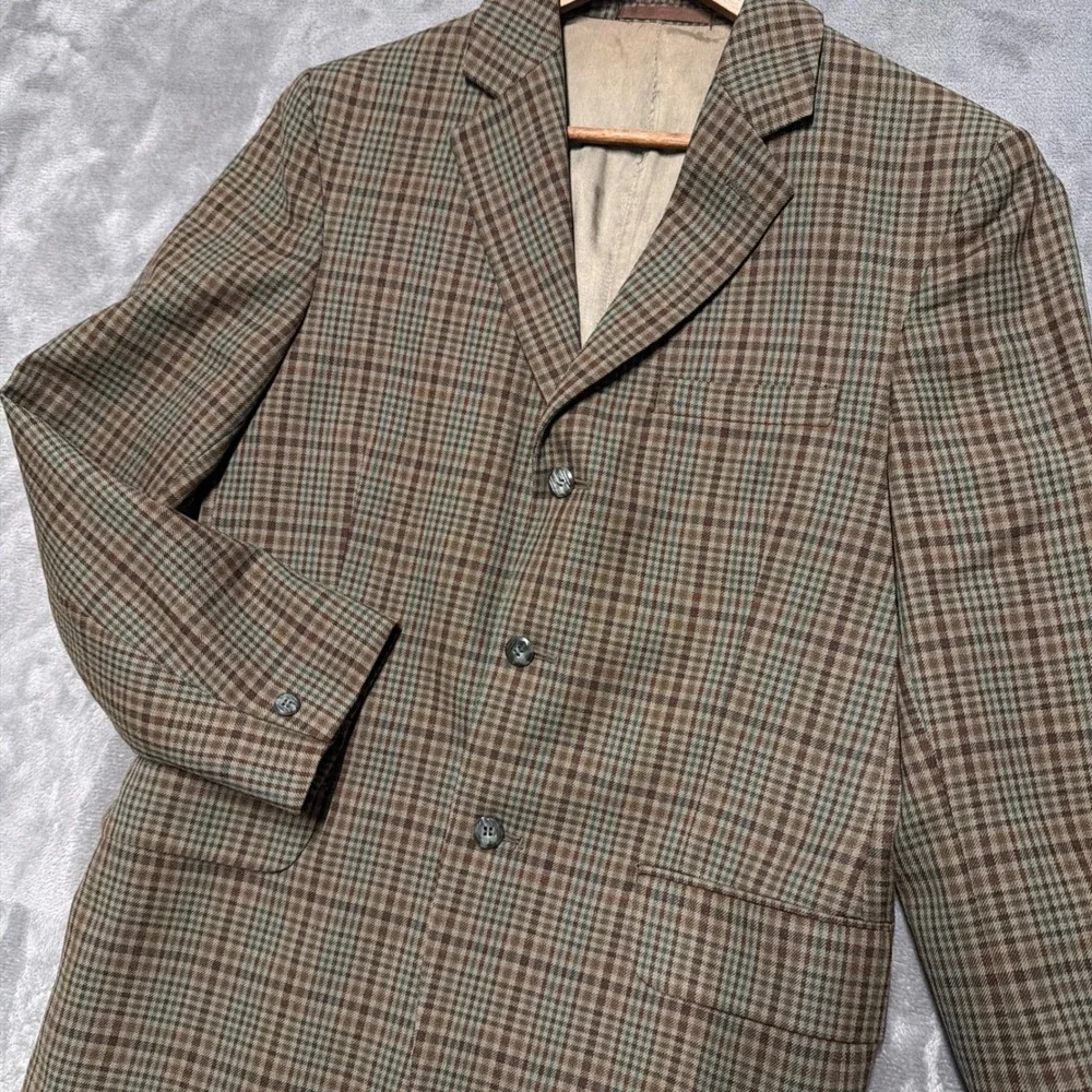 Vintage Dunn & Co Plaid Sport Coat Blazer Mens 40R‎ Wool Shooting Field